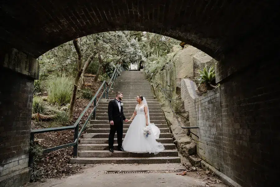 Bride-and-groom-on-stairs