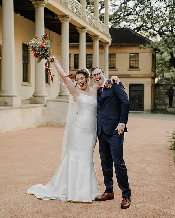Bride and groom portrait outside The Mint Sydney wedding venue