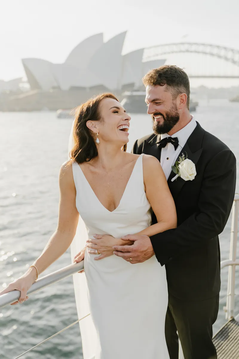 wedding couple portrait at Sydney Harbour with Opera House in background